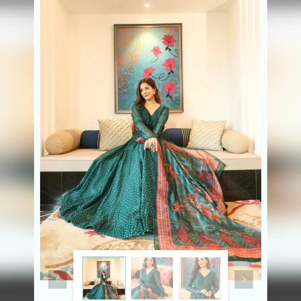 Idaho Anarkali Pishwas Maxi Dress - 42" XL Green (Indian Size 3XL) - Picture 1 of 16